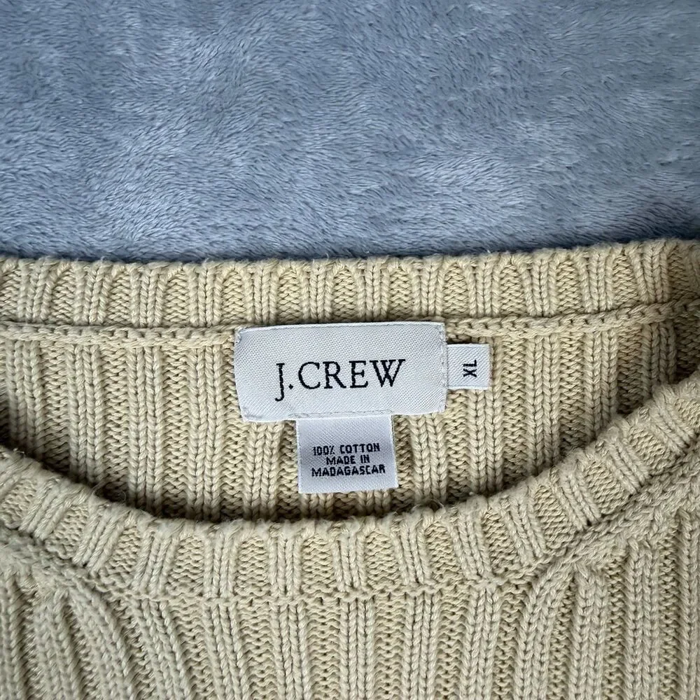 J.Crew Vintage Heavy Cotton Rib Knit Crewneck Sweater Cream Stripe XL Madagascar